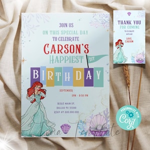 Little Mermaid birthday invitation template, Mermaid princess birthday party supplies, Ocean princess invite, Ariel birthday party