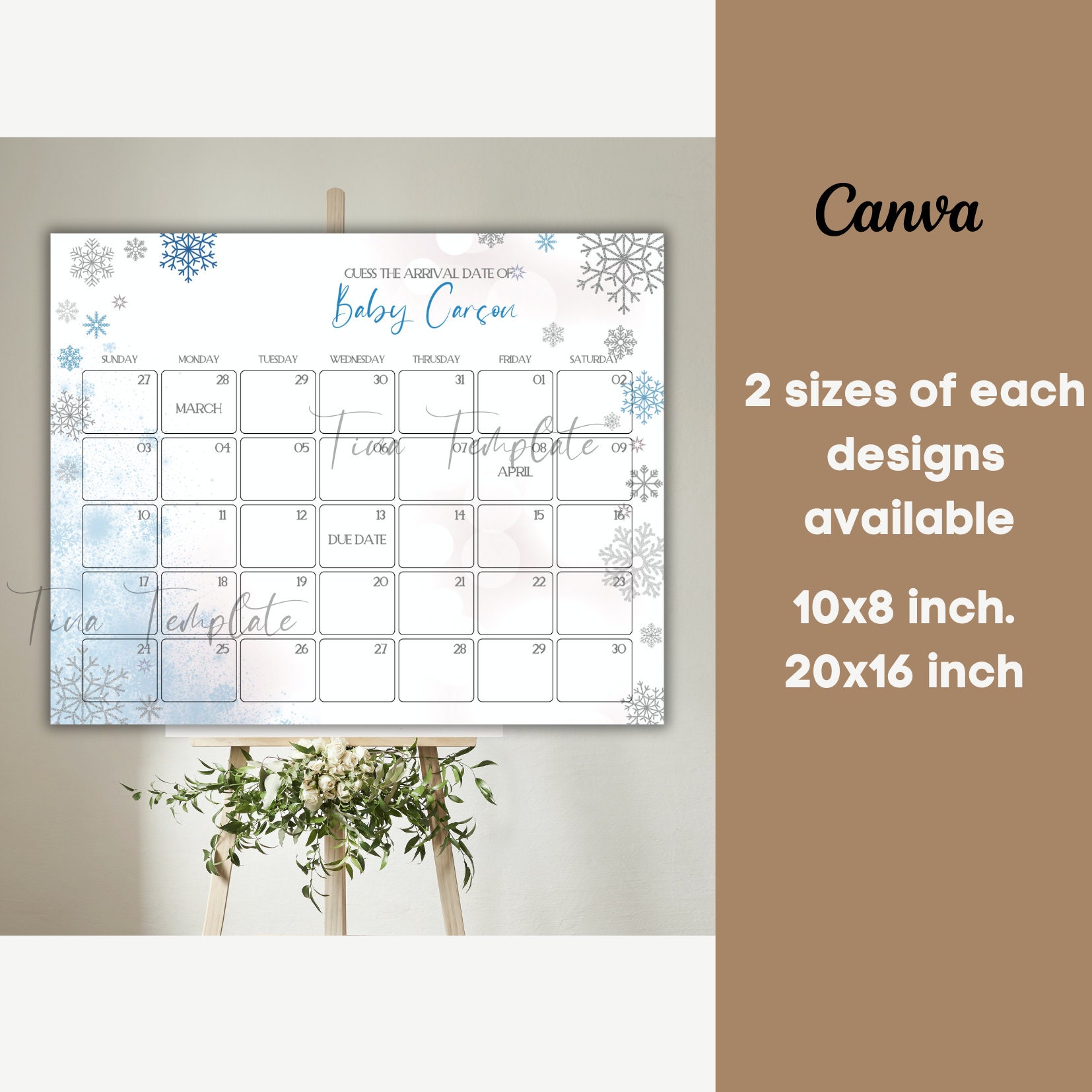 Editable Baby It's Cold Outside Baby Shower Due Date Calendar, Blue ...