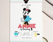 Editable and printable vintage Minnie any age birthday invitation, Minnie girl birthday party, personalize birthday girl template invite
