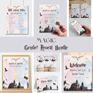 Editable Witch or Wizard gender reveal Bundle template, magical boy or girl reveal invite, Witchcraft & Wizardry, he or she Magic invite