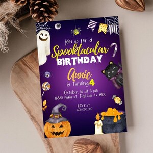 editable Halloween Birthday kid birthday party Invitation, Spooktacular Spooky Party Invite Editable Template, kid halloween birthday party