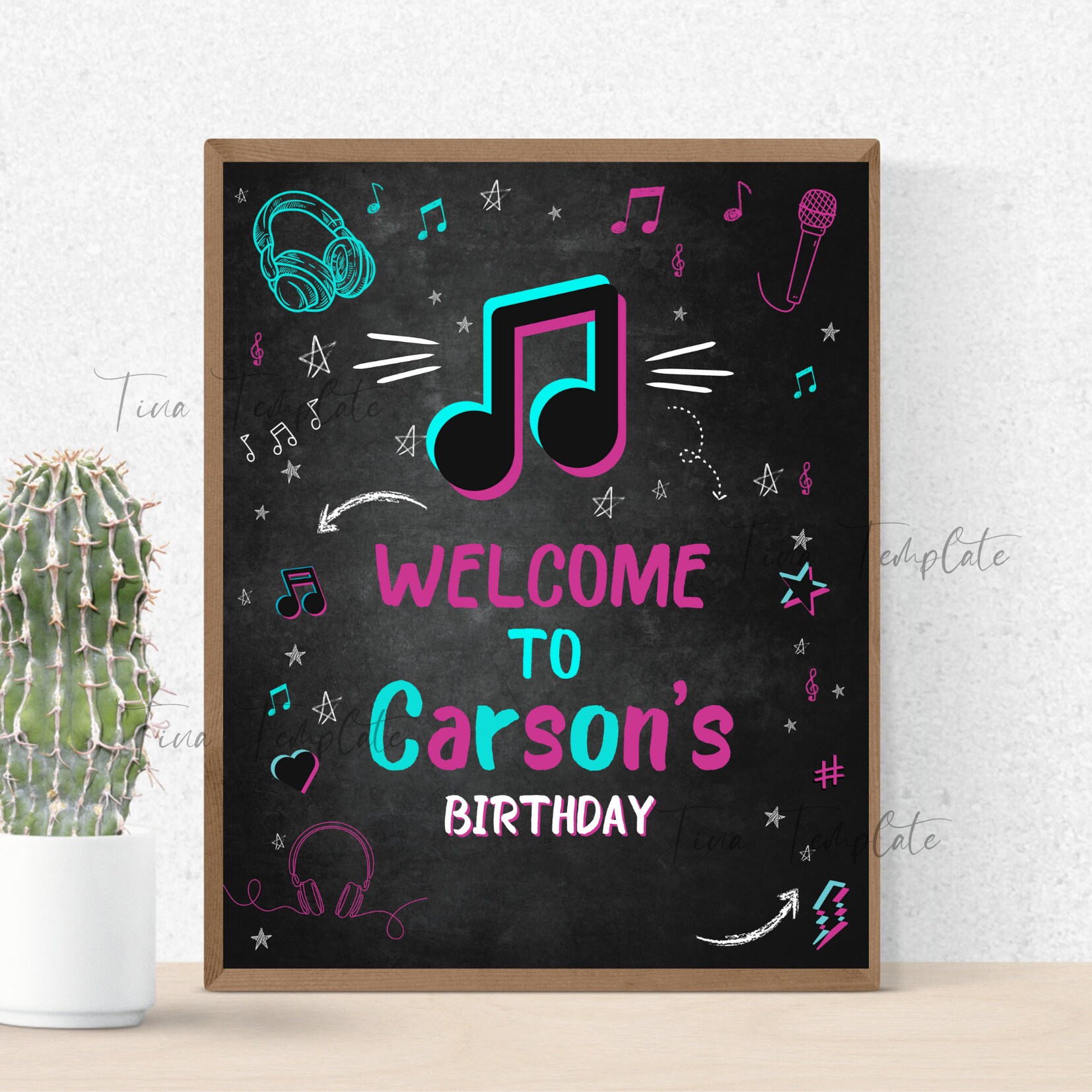 Editable and Printable Music Birthday Welcome Sign, Music App Teen ...