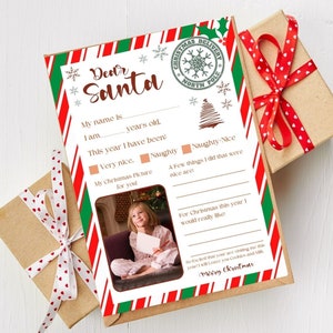 Plantilla de carta a Papá Noel editable e imprimible, carta a Papá Noel, carta para niños de Navidad, plantilla de carta de querido Papá Noel con marco de fotos