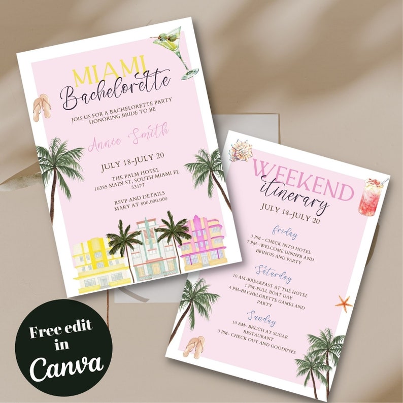 Editable and Printable Miami Bachelorette Invitation Template Etsy
