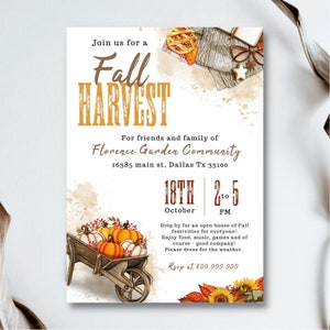 bewerkbare en afdrukbare Fall Harvest Party uitnodiging, Fall Fest, Fall Community Celebration, Fall Church, Company Party, Pumpkin Patch