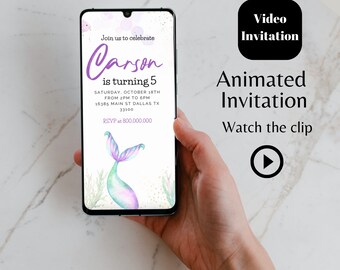 Editable Mermaid Phone Video Invitation Template, Dive Into Five