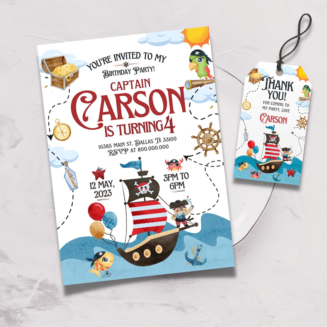Editable and Printable Pirate Birthday Invitation Template, Pirate ...