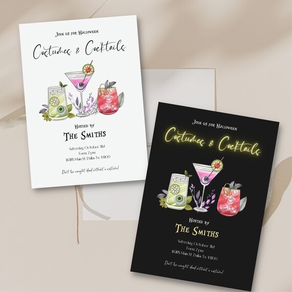 Editable and Printable Costumes and Cocktails Halloween - Etsy