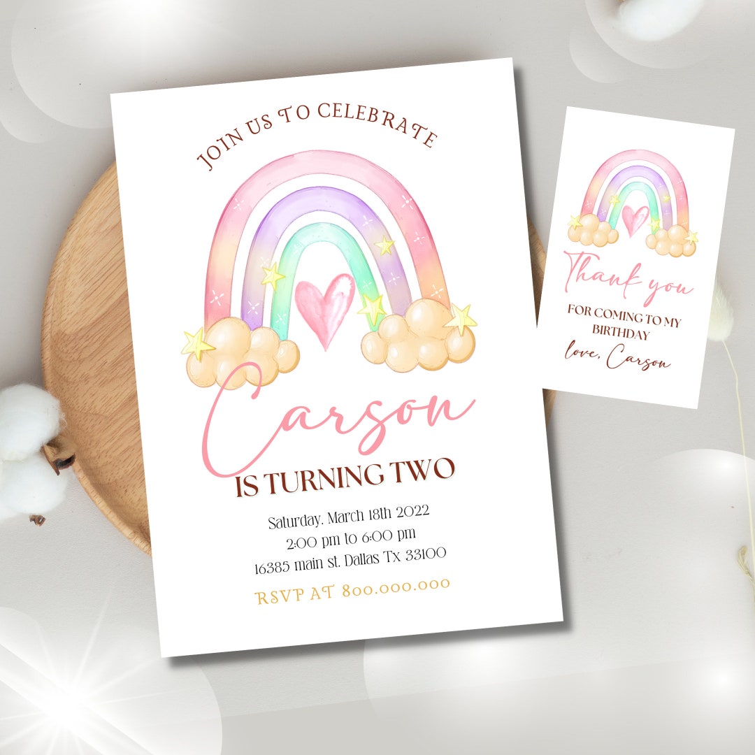 Editable and Printable Rainbow Birthday Invitation Template, Rainbow ...