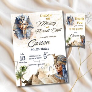 Editable and Printable Egyptian Party invitation template, Egyptian Themed birthday party invite, Unlock the Mystery of Ancient Egypt party