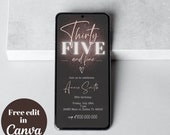 Mobile and editable thirty five and fine women birthday party invitation template, 35th elegant birthday party invite, 35th birthday, women