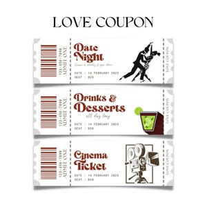 Retro theme Editable Love Coupons, Printable Coupons, Valentines Day, Valentines Coupons, Valentines Day Gift, Coupon Book, Love Coupon