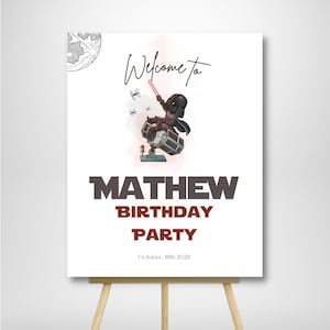 Printable and editable Welcome Sign Star war kid birthday template, dark Vader any age kid birthday party, Trooper kid party supplies