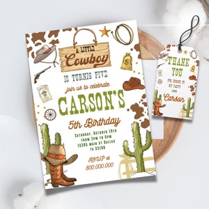Editable and printable Cowboy Birthday invitation, Wild West Cowboy party, Rodeo Boy birthday party, Southwestern Ranch boy invitation