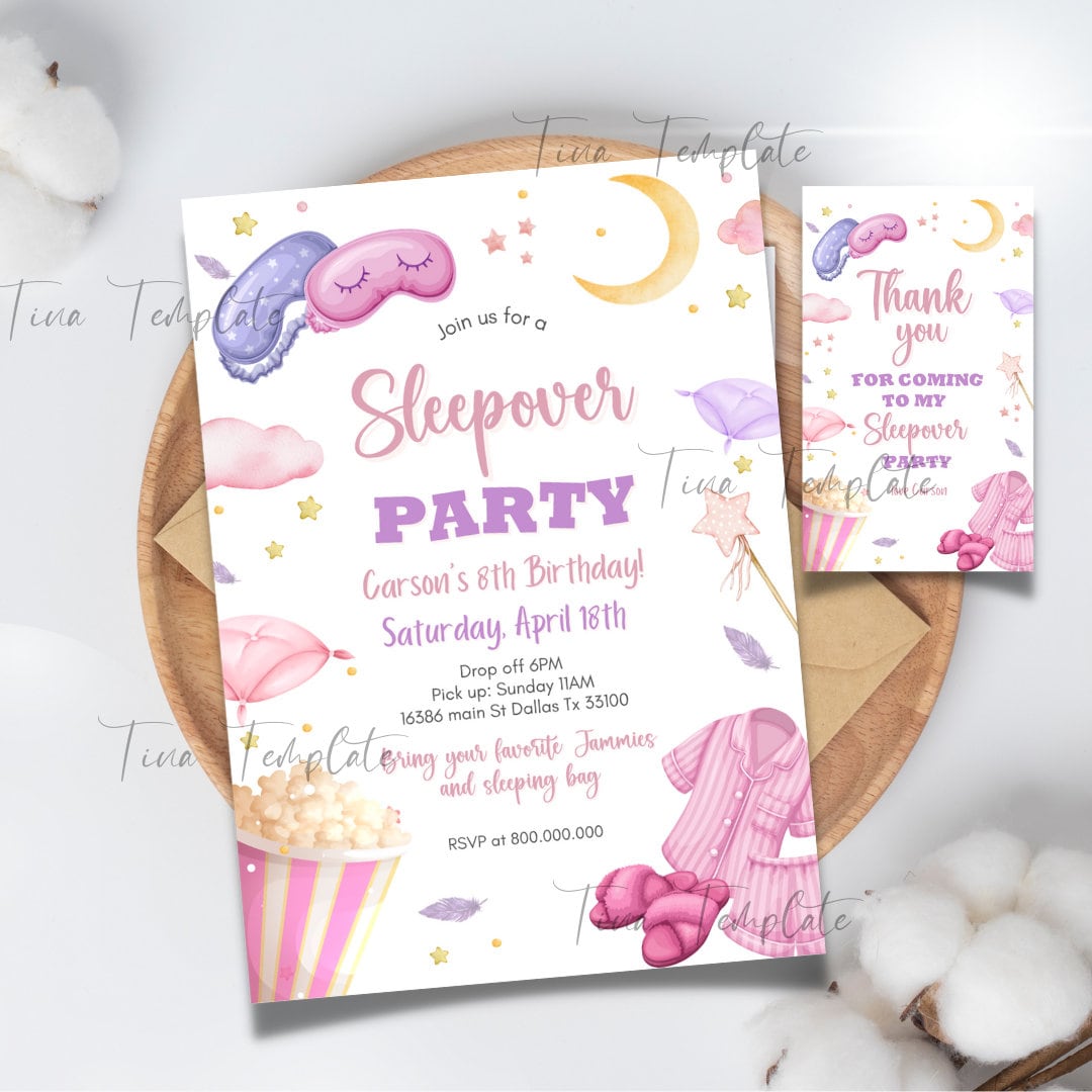 Editable and Printable Sleepover Party Invitation Template Girl Editable and Printable Sleepover Party Invitation Template Girl