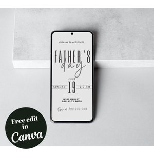 Mobile Elegant Father Day invitation template, Phone minimalist Father’s Day Party Invite, Father's Day Template, Dad Day Invite, e text i image 1
