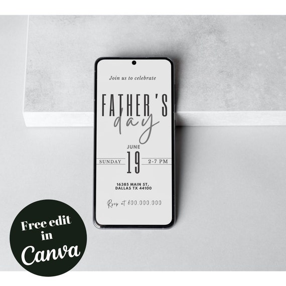 Mobile Elegant Father Day invitation template, Phone minimalist Father’s Day Party Invite, Father's Day Template, Dad Day Invite, e text i