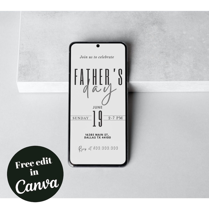 Mobile Elegant Father Day invitation template, Phone minimalist Father’s Day Party Invite, Father's Day Template, Dad Day Invite, e text i image 1
