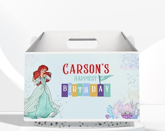 Editable Little Mermaid Princess birthday Box Label template, Under the Sea Princess party themed Treat Box, Ariel Princess birthday box