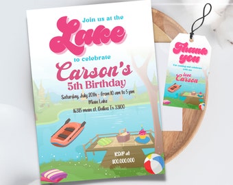 Editable and printable Lake Birthday Party Invitation template, Boat Lake Birthday Party, Summer Lake Party, Birthday At The Lake Party