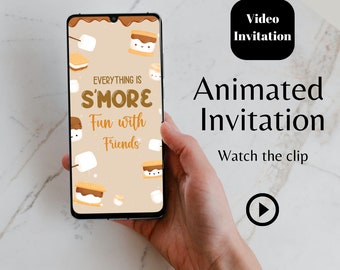 Electronic S'more Birthday video invitation template , Smore animated Invitation, Camping birthday template, S'mores Bonfire e text video