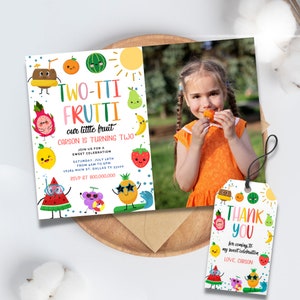 Editable and Printable Two-tti Frutti Birthday Invitation, Two-tti Frutti 2nd Birthday invite, Tutti Frutti Tropical Summer Party thank you