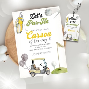Editable and Printable Golf birthday invitation template, Let&#39;s Par-Tee birthday party, Mini Golf party, Golf thank you tag template