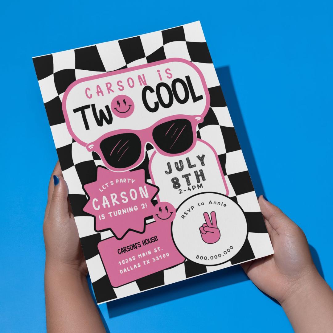 Invited Cool Editable and Printable Two Cool Pink Birthday Invitation Template ...