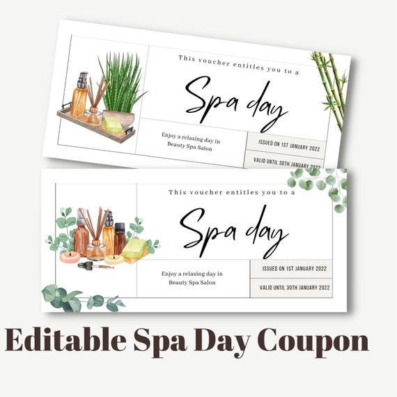 Editable Spa Day Coupon Template Printable Coupon Gift Idea Etsy