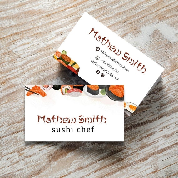 Editable and Printable Sushi Chef Business Card Template, Sushi