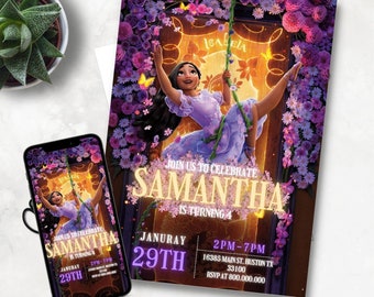 Encanto Isabella Birthday Invitation, Encanto Party Invite, Girl Encanto happy birthday invite,  girl Encanto invitation customize, Canva