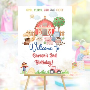 Editable Farm kid birthday welcome sign template, Printable Farms Animals welcome poster, Farm Animals theme birthday party sign