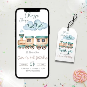 Editable and Printable Chugga Chugga Two Two Train Birthday phone Invitation, Second Birthday Invite Editable, All Aboard Boys Train 2nd