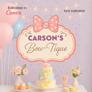 Editable Minnie Bowtique Sign, Minnie Party decoration, Digital Files Minnie party, Minie vintage Party Decoration template