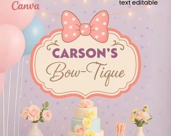 Letrero de Minnie Bowtique editable, decoración de fiesta de Minnie, archivos digitales para fiesta de Minnie, plantilla de decoración vintage para fiesta de Minie