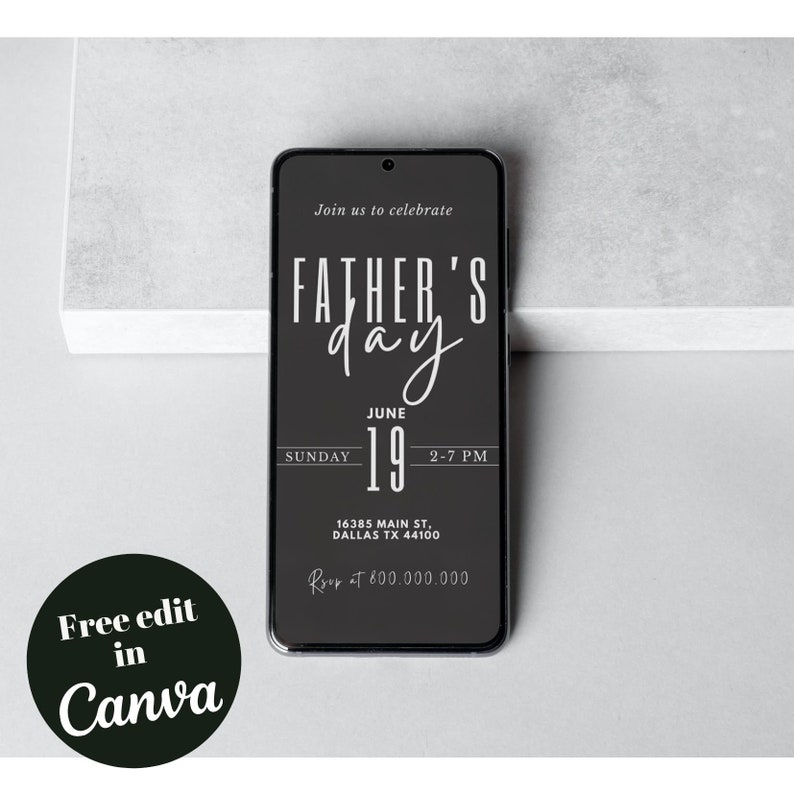 Mobile Elegant Father Day invitation template, Phone minimalist Father’s Day Party Invite, Father's Day Template, Dad Day Invite, e text i image 2