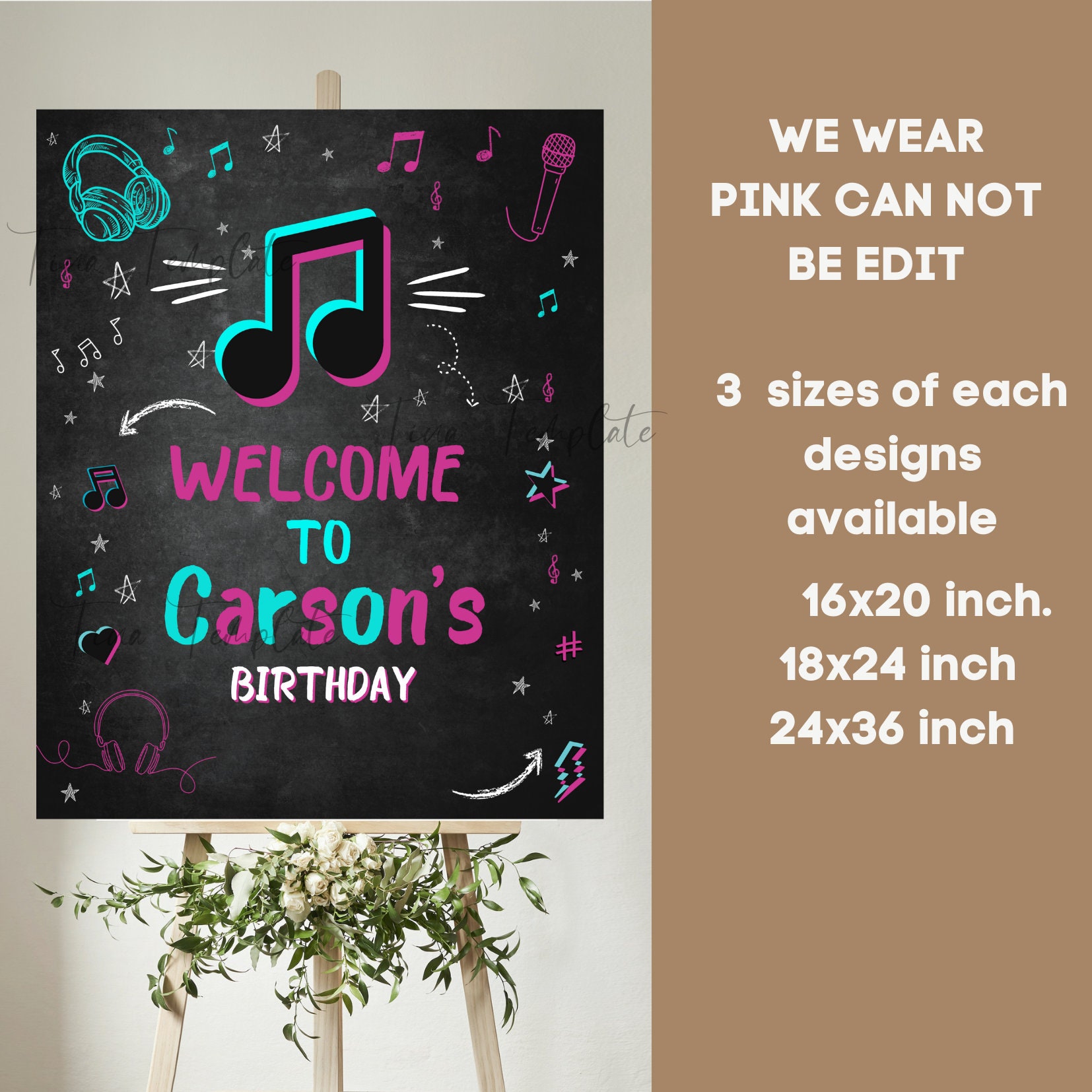 Editable and Printable Music Birthday Welcome Sign, Music App Teen ...