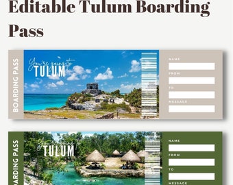 Editable and Printable Tulum Boarding Pass Ticket, Tulum Mexico Boarding Pass Template, Tulum Vacation surprise Ticket, Gift Ticket idea