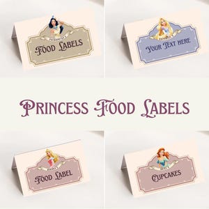 Princess Disney food Labels editable template, Little princess Disney Party decoration, Disney Princess Food Tents, Princess party decor