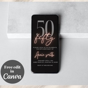 Elegant 50th Birthday Invitation for Women, minimalist 50th Birthday Invitation, Editable Invitation, Mobile invitation, Fifty and Fabulous