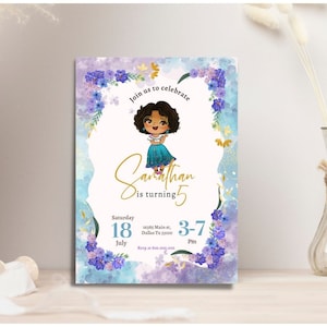Printable and Editable Drawing Encanto Maribel Birthday Invitation, Encanto Party Invite, Girl Encanto happy birthday, Encanto invitation