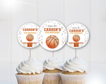 Editable and printable Basketball Birthday cupcake toppers template, Basketball cupcake birthday toppers, Basketball birthday party