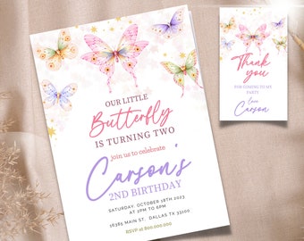 Butterfly Birthday Invitation, 1st Birthday invite, Our Little Butterfly Birthday Invite, Girl Butterfly Birthday, Butterfly thank you tag