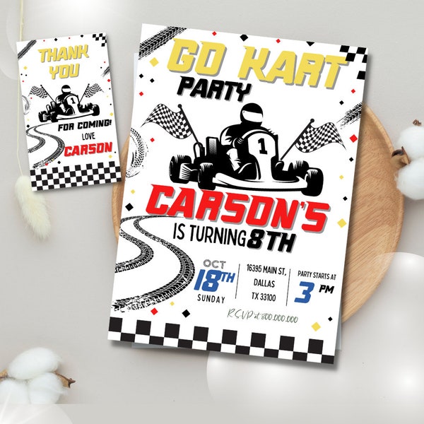 Editable and Printable Go-Kart Party invitation template, Go Karting birthday party invite, Racing kid party invite, Kart boy birthday