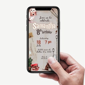 Electronic and editable Wizard Birthday Party Printable Invitation, Mobile magical kid birthday party invite, Witchcraft & Wizardry, any age