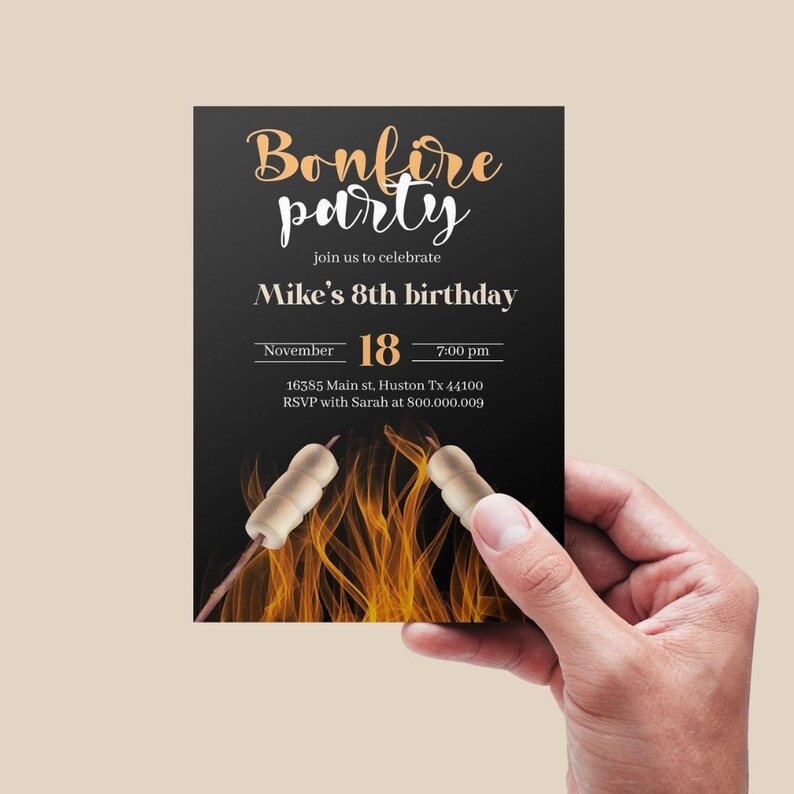 Editable and Printable Bonfire Birthday Party Invitation - Etsy