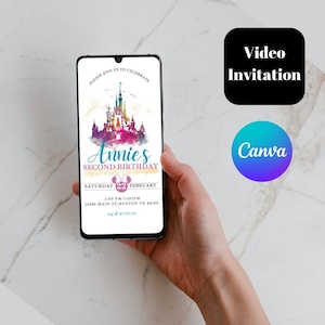 editable Magical birthday kingdom video invitation template, any age Cinderella’s Castle Birthday animated Invitation, princess Birthday