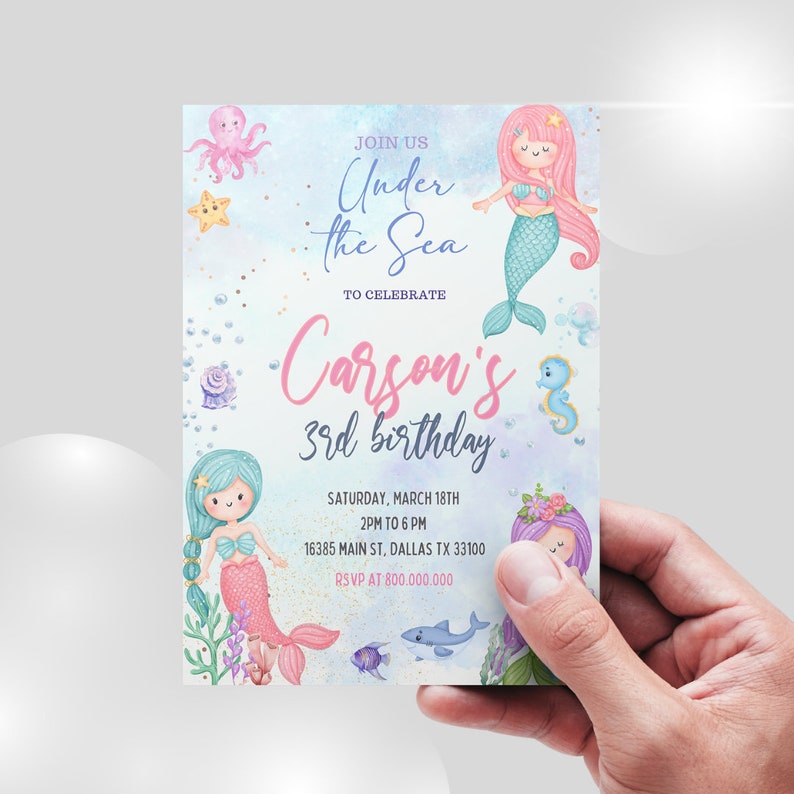 Editable and Printable Mermaid Birthday Invitation Template - Etsy