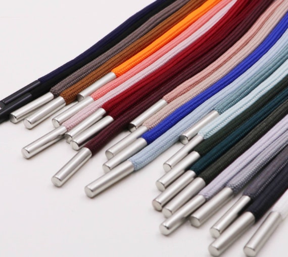 Round 6mm Hoodie Drawstrings, Polyester Colored Strings With Metal