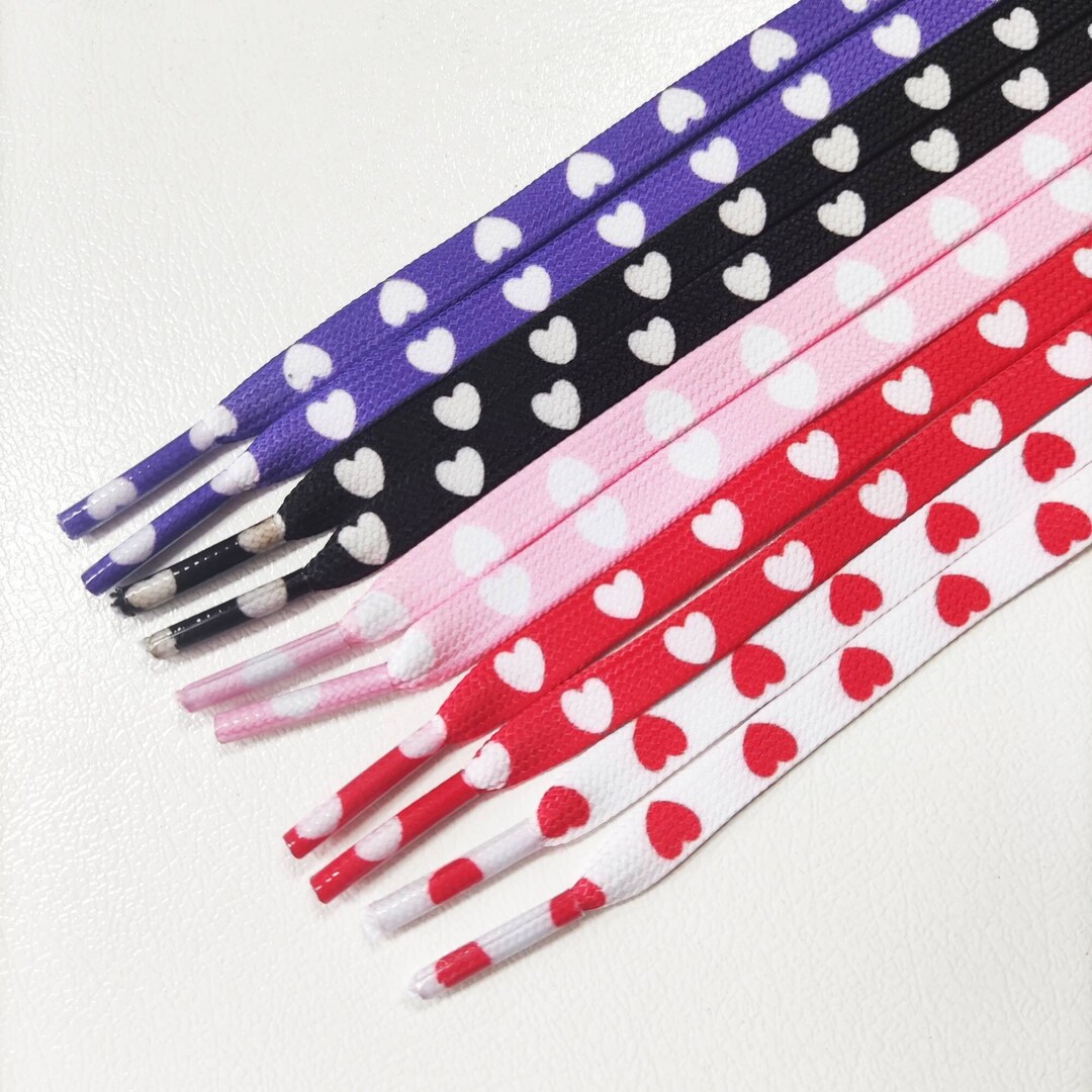 Heart Print Strings Shoelaces, Flat Sport Shoe Strings, Multicolor